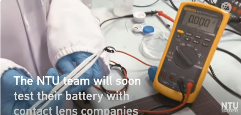 thin smart contact lenses battery charged by saline solution